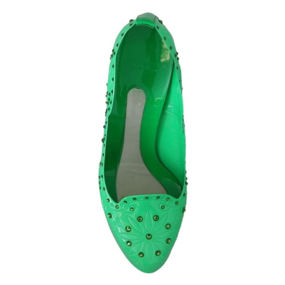 Dolce & Gabbana Green Crystal Floral CINDERELLA Heels Women's Shoes